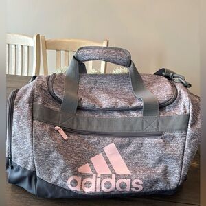 Adidas Heather Gray Duffel with Pink Logo